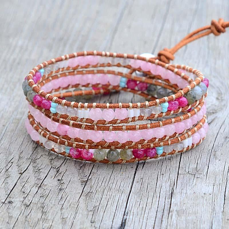 Pleated Leather Wrap Bracelet, Silver & Pink – Orli Jewellery